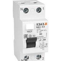 КЭАЗ ВД1-63 2п 25А 30мА тип AC 2225 УХЛ4 221903 Image #1